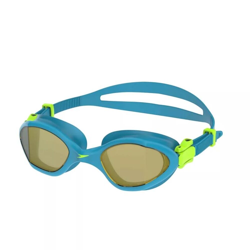 Speedo Junior Amp Mirrored Fast and Fun Goggle for Ages 6-14, Bolt Blue